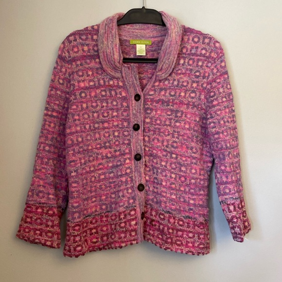 💜Sigrid Olsen Pink Multi Knit Button Cardigan size medium - Picture 1 of 7